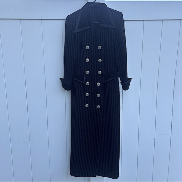 Vintage long pinstripe, lace and jeweled blazer. - Picture 2 of 16